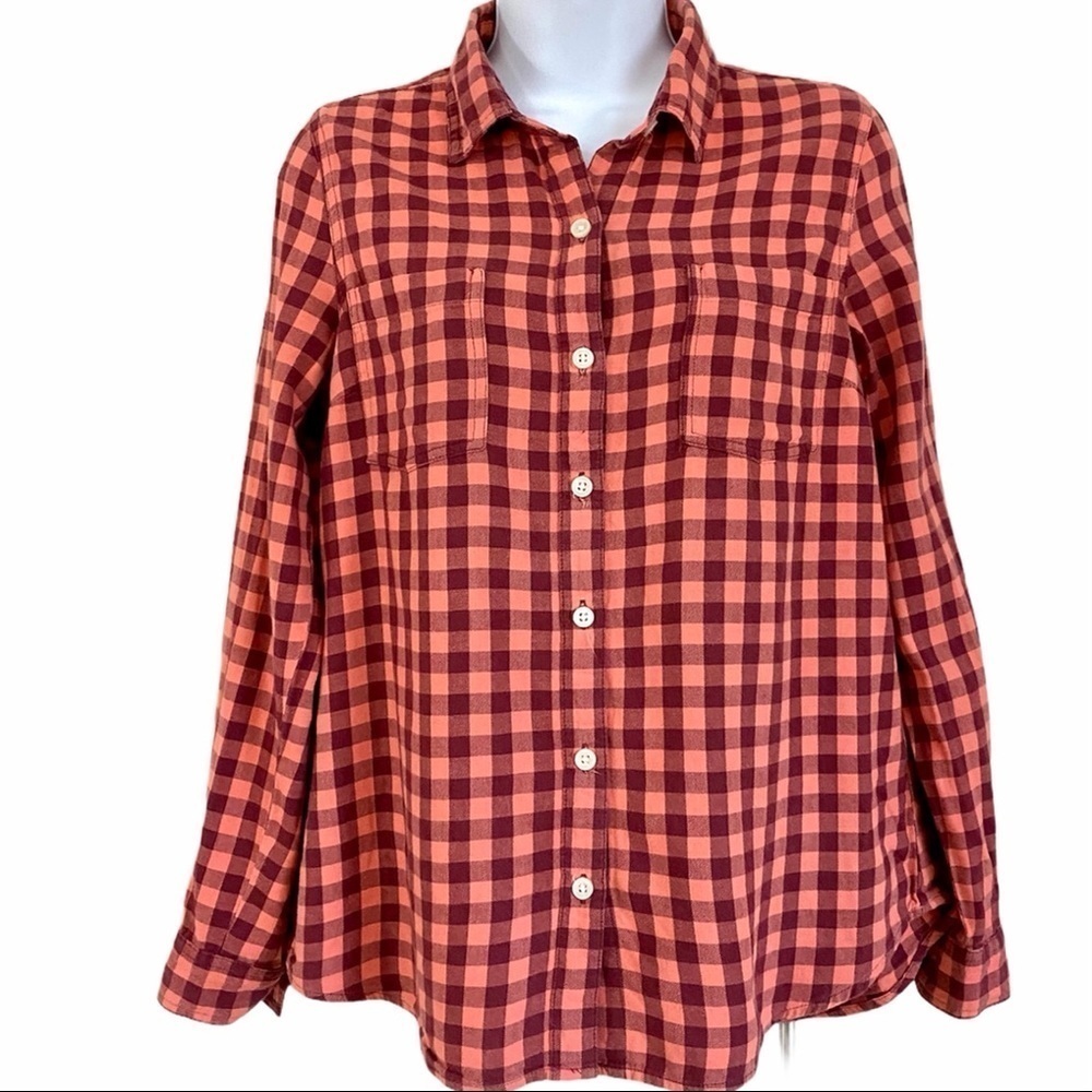 Old Navy Red Orange Flannel Plaid Shirt Small Grunge